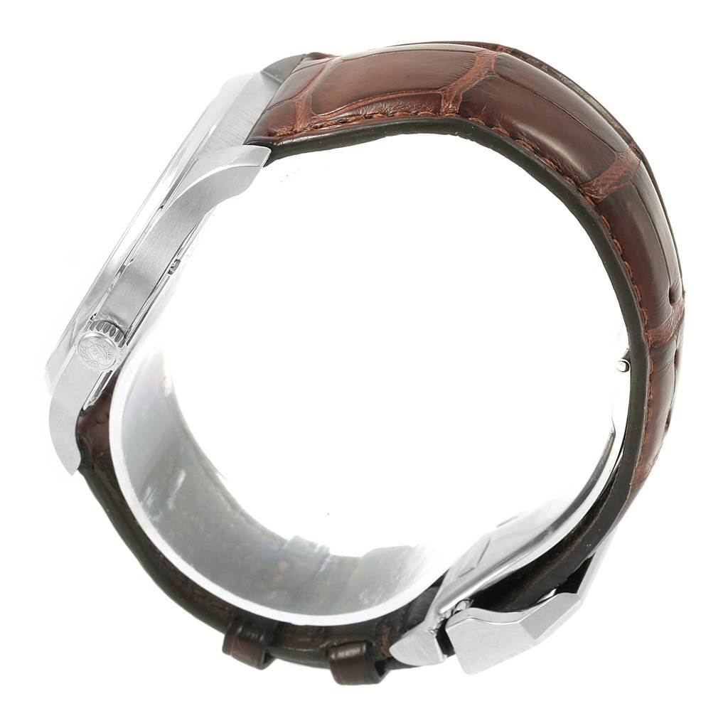 The image shows a side view of the IWC Ingenieur IW570302 Men's Stainless Steel Black Dial IW570302 Men's Stainless Steel Black Dial watch, highlighting the case and brown leather strap.