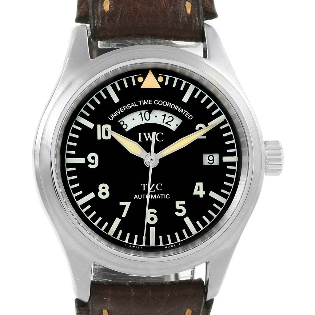 IWC TZC UTC Pilot s Black Dial Automatic Steel Mens Watch IW3251