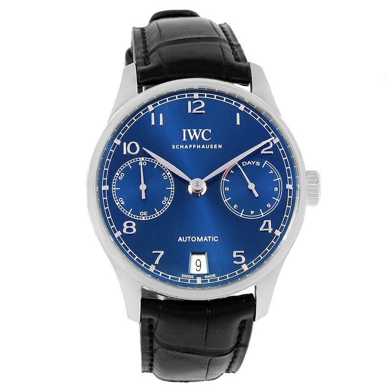 IWC Portugieser Blue Dial Mens Watch IW500710 Box Papers SwissWatchExpo