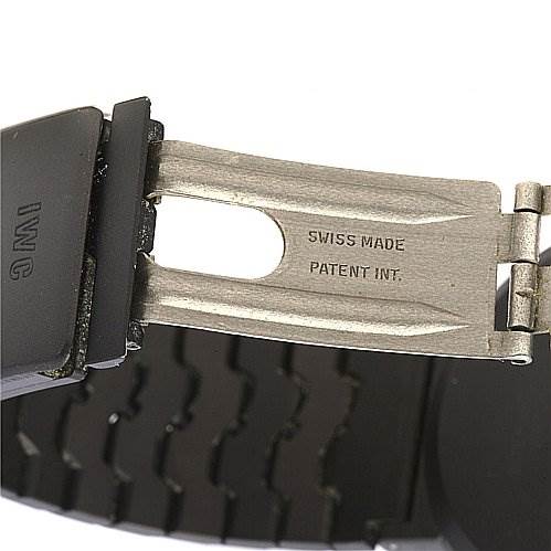 The image shows the clasp mechanism of the IWC Vintage Men's Stainless Steel Black Dial Men's Stainless Steel Black Dial model watch, with markings "SWISS MADE" and "PATENT INT." visible.