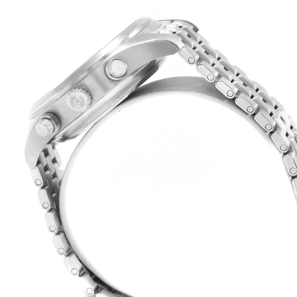 The image shows a side view of the case and metal bracelet of an IWC Pilot IW371705 Men's Stainless Steel Silver Dial IW371705 Men's Stainless Steel Silver Dial model watch.