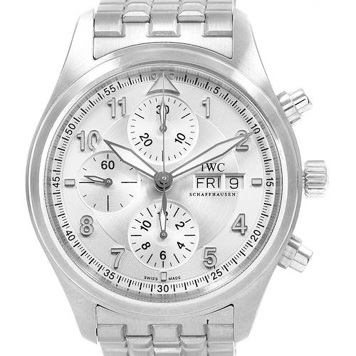 Photo of IWC Flieger Spitfire Chronograph Silver Dial Watch IW371705 Box Papers