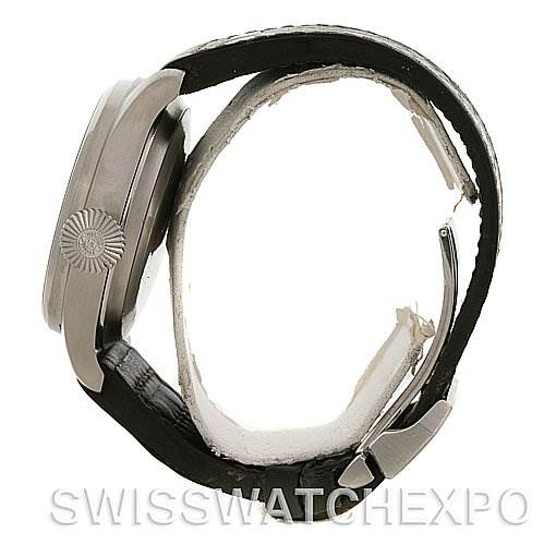 The image shows a side profile of the IWC Pilot IW500201 OR 5002-01 Men
s Stainless Steel Black Dial IW500201 OR 5002-01 Men
s Stainless Steel Black Dial model watch, highlighting its case, crown, and strap.