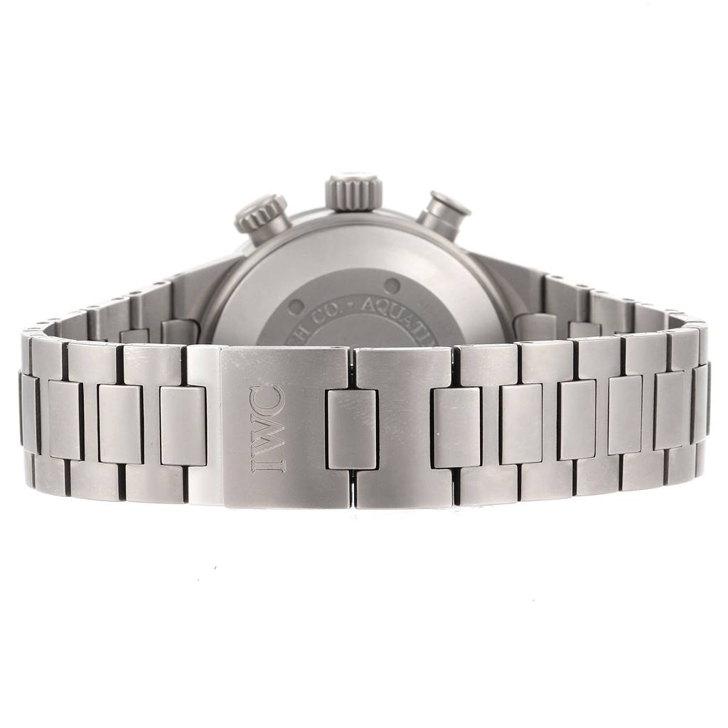 This image shows the back view of the IWC GST IW371903 Men's Titanium Black Dial IW371903 Men's Titanium Black Dial model watch, focusing on the clasp and bracelet links.