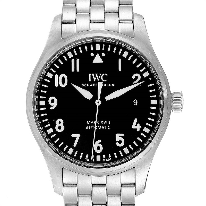 IWC Pilot Mark XVIII Black Dial Steel Mens Watch IW327015 Box Papers SwissWatchExpo