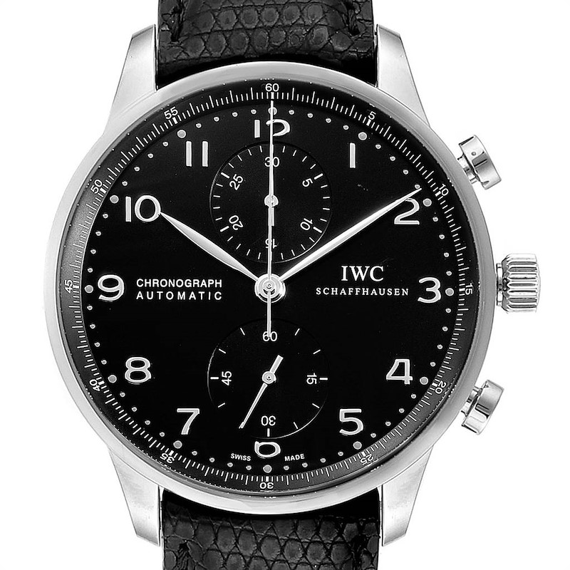 IWC Portuguese Chrono Black Dial Automatic Steel Mens Watch IW371438 SwissWatchExpo