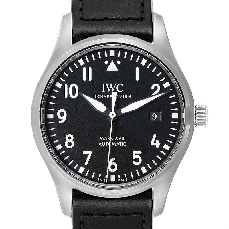 IWC Pilot Mark XVIII Black Dial Steel Mens Watch IW327001 Box Card SwissWatchExpo