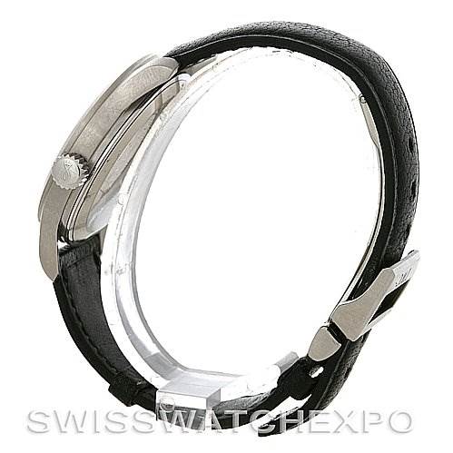 The image shows the side view of an IWC Pilot IWC325309 Men's Stainless Steel White Dial IWC325309 Men's Stainless Steel White Dial model watch, detailing the crown, case, and leather strap.