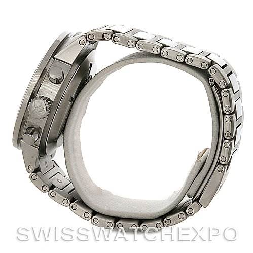 The image shows the IWC GST IW3707-008 Men's Stainless Steel Black Dial IW3707-008 Men's Stainless Steel Black Dial model watch from a side view, highlighting the case, crown, and bracelet.