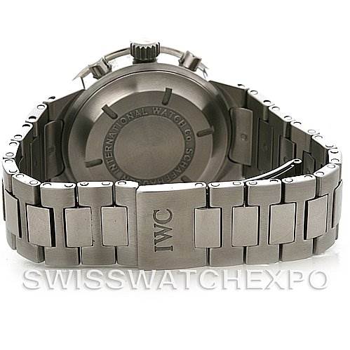 The image shows the back view of the IWC GST IW3707-008 Men's Stainless Steel Black Dial IW3707-008 Men's Stainless Steel Black Dial model, highlighting the metal bracelet and case back.