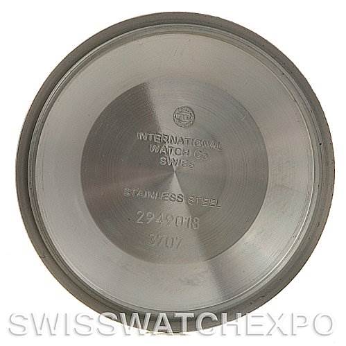 This image shows the inside case back of the IWC GST IW3707-008 Men's Stainless Steel Black Dial IW3707-008 Men's Stainless Steel Black Dial model watch, displaying engraved details and serial numbers.