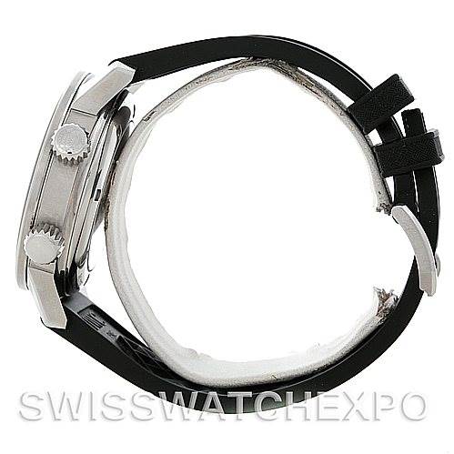 The image shows a side profile view of the IWC Aquatimer IW3231-01 Men's Stainless Steel Black Dial IW3231-01 Men's Stainless Steel Black Dial watch, highlighting its case, crown, and black strap.