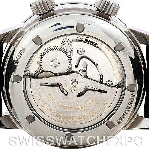 This image shows the back view of an IWC Aquatimer IW3231-01 Men's Stainless Steel Black Dial IW3231-01 Men's Stainless Steel Black Dial watch, highlighting the internal mechanical movement.