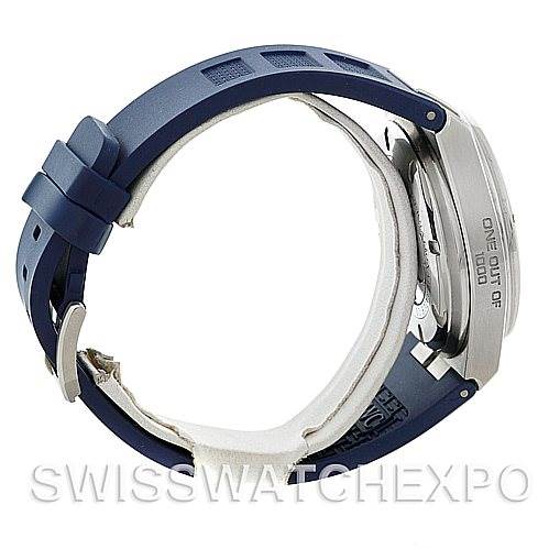 The image shows a side view of the IWC Ingenieur IW323608 Men's Stainless Steel White Dial IW323608 Men's Stainless Steel White Dial watch, highlighting the blue strap, buckle, and part of the case back.