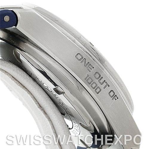 This image shows a close-up side view of the IWC Ingenieur IW323608 Men's Stainless Steel White Dial IW323608 Men's Stainless Steel White Dial watch case, highlighting the engraving "ONE OUT OF 1000."