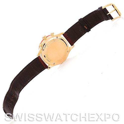 The image shows the back case and leather strap of an IWC Portuguese IW3714-15 Men's Rose Gold Black Dial IW3714-15 Men's Rose Gold Black Dial model watch.