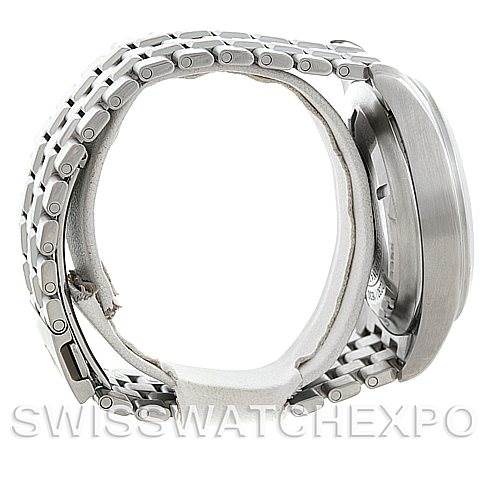 The image shows a side view of the IWC Pilot Men
s Stainless Steel Black Dial Men
s Stainless Steel Black Dial watch, highlighting its bracelet and case.