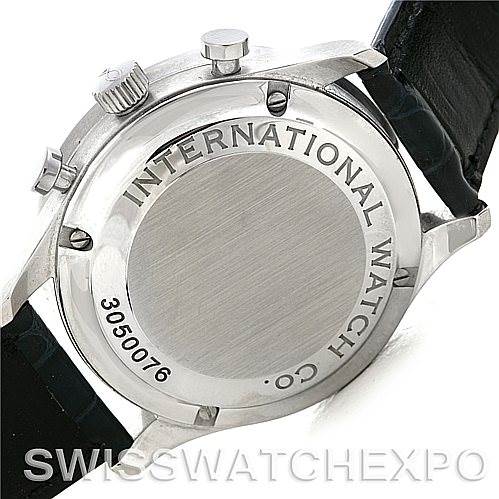 The image shows the back and side of the IWC Portuguese IW371417 Men
s Stainless Steel Silver Dial IW371417 Men
s Stainless Steel Silver Dial watch, highlighting its case back and crown/buttons.