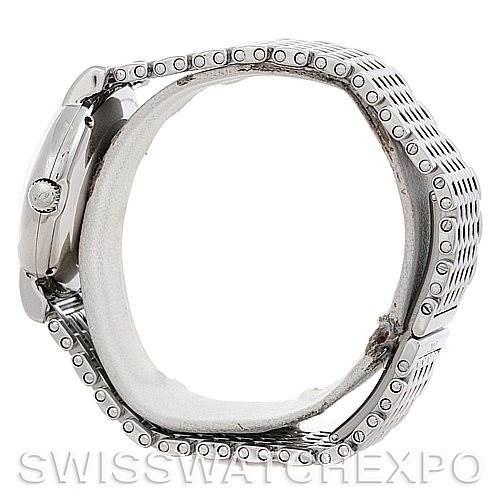 The IWC GST Men's Stainless Steel Silver Dial Men's Stainless Steel Silver Dial model watch is shown from a side angle, highlighting the bezel, crown, and part of the bracelet.