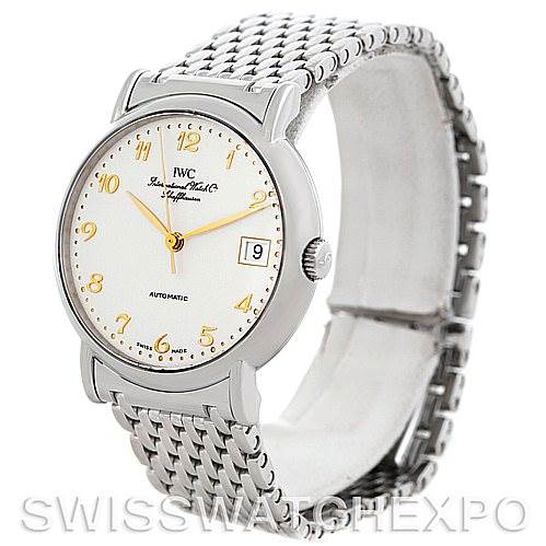 This image shows an angled view of the IWC GST Men's Stainless Steel Silver Dial Men's Stainless Steel Silver Dial model watch, displaying the face, dial, case, and bracelet.