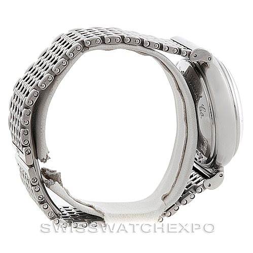 This image displays a side angle view of an IWC Da Vinci 3750-029 Men
s Stainless Steel Black Dial 3750-029 Men
s Stainless Steel Black Dial watch, showing the bracelet and case back.