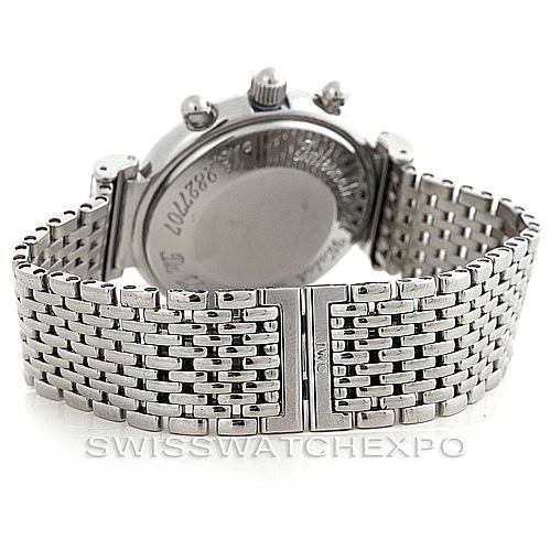 The image shows the back view of an IWC Da Vinci 3750-029 Men
s Stainless Steel Black Dial 3750-029 Men
s Stainless Steel Black Dial watch, highlighting its stainless steel bracelet and clasp.