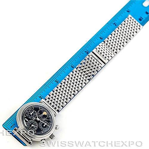 The image shows an IWC Da Vinci 3750-029 Men
s Stainless Steel Black Dial 3750-029 Men
s Stainless Steel Black Dial watch laid flat with a blue ruler for scale.