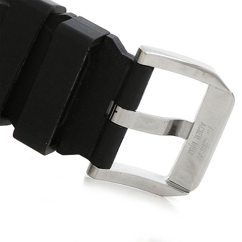 The image shows the buckle and strap of an IWC Aquatimer IW371933 Men's Stainless Steel Black Dial IW371933 Men's Stainless Steel Black Dial watch, photographed at an angle highlighting the clasp mechanism.