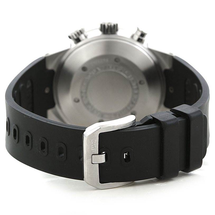 This image shows the back view of an IWC Aquatimer IW371933 Men's Stainless Steel Black Dial IW371933 Men's Stainless Steel Black Dial watch, focusing on the buckle and strap.