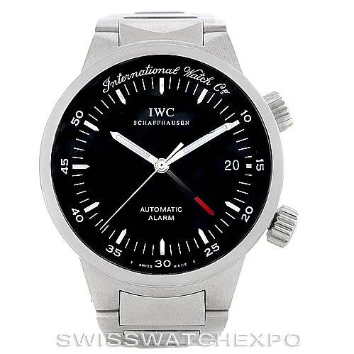 The image shows a front view of an IWC GST 3537 Men's Stainless Steel Black Dial 3537 Men's Stainless Steel Black Dial model watch, displaying its dial, hands, case, and crown.