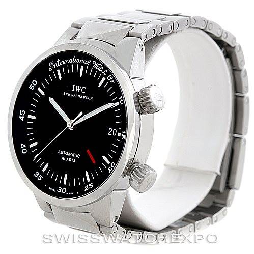 The image shows a front-right angled view of the IWC GST 3537 Men's Stainless Steel Black Dial 3537 Men's Stainless Steel Black Dial model watch, displaying the face, bezel, and stainless steel bracelet.
