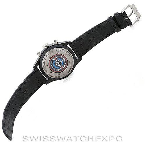 The image shows the back view of an IWC Pilot IW378901 Men's Titanium Black Dial IW378901 Men's Titanium Black Dial model watch, highlighting the caseback and strap.