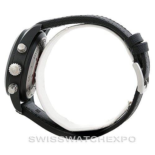 Side view of the IWC Pilot IW378901 Men's Titanium Black Dial IW378901 Men's Titanium Black Dial model, showcasing the crown, pushers, and leather strap.