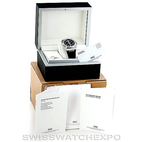 The IWC Ingenieur IW323601 Men's Stainless Steel Black Dial IW323601 Men's Stainless Steel Black Dial watch is displayed in its box, accompanied by documentation and packaging.