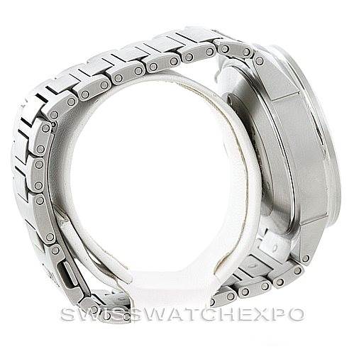 The image shows a side view of an IWC Aquatimer IW371928 Men's Stainless Steel Black Dial IW371928 Men's Stainless Steel Black Dial watch, highlighting the watch's case and metal bracelet links.