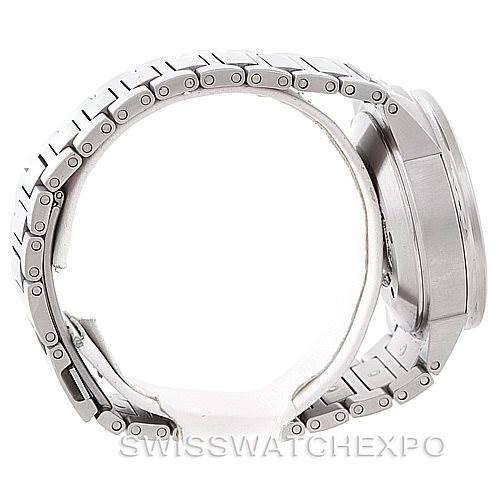 The image shows a side profile of an IWC Aquatimer IW371928 Men's Stainless Steel Black Dial IW371928 Men's Stainless Steel Black Dial watch, highlighting the stainless steel bracelet and case.