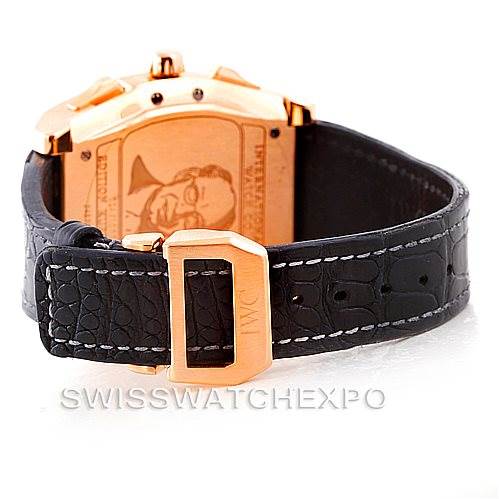 The image shows the back of the IWC Da Vinci IW376205 Men's Rose Gold Black Dial IW376205 Men's Rose Gold Black Dial watch, highlighting the clasp, strap, and caseback.