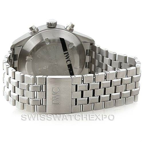 The image shows the back and bracelet of the IWC Pilot IW370607 Men's Stainless Steel Black Dial IW370607 Men's Stainless Steel Black Dial model watch, focusing on the clasp and caseback.