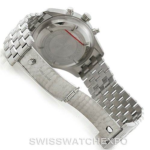 The image shows the back and bracelet of the IWC Pilot IW370607 Men's Stainless Steel Black Dial IW370607 Men's Stainless Steel Black Dial watch at an angle, highlighting its clasp and case back.