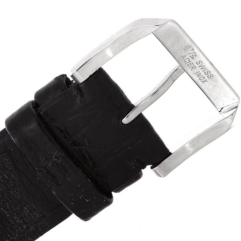 The image shows a close-up of the buckle and part of the strap of an IWC Portuguese IW371438 Men
s Stainless Steel Black Dial IW371438 Men
s Stainless Steel Black Dial watch.