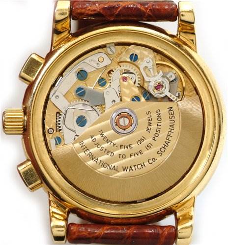 This image shows the back view of the Vintage IWC watch, showcasing the internal mechanism and parts.