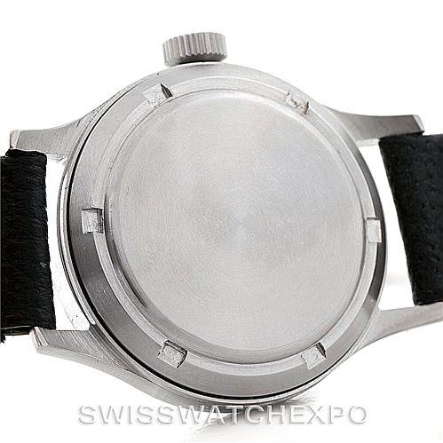 The image shows the case back and part of the strap of an IWC Pilot MARK XI Men
s Stainless Steel Black Dial MARK XI Men
s Stainless Steel Black Dial model watch from a back angle.