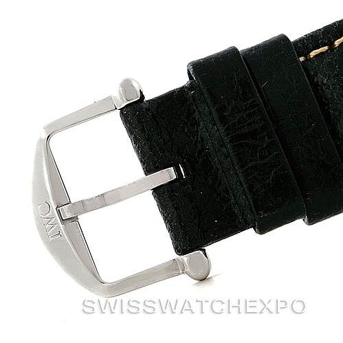 The image shows a close-up of the buckle and leather strap of an IWC Pilot MARK XI Men
s Stainless Steel Black Dial MARK XI Men
s Stainless Steel Black Dial model watch.