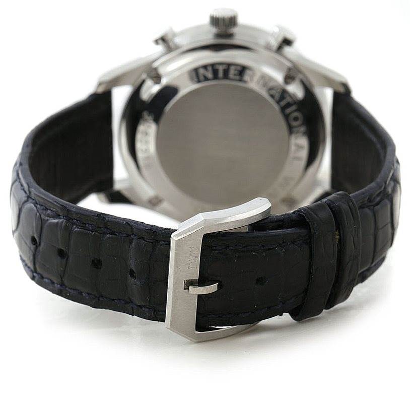 The image shows the back case and leather strap with buckle of an IWC Portuguese IW371417 Men's Stainless Steel Silver Dial IW371417 Men's Stainless Steel Silver Dial watch.