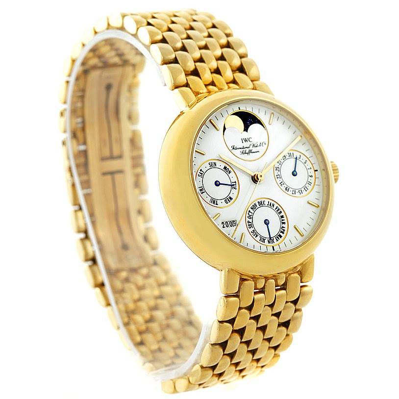 The image shows a gold IWC Portofino 3541 Men's Yellow Gold White Dial 3541 Men's Yellow Gold White Dial watch at a three-quarter angle, highlighting the dial and bracelet.