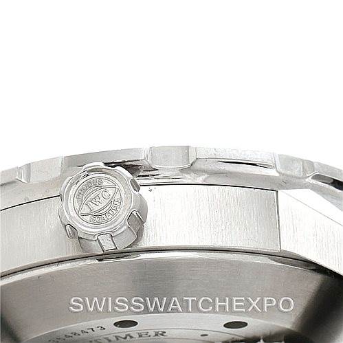 This image shows a side view of the IWC Aquatimer IW356805 Men's Stainless Steel White Dial IW356805 Men's Stainless Steel White Dial watch focusing on the crown and part of the case.