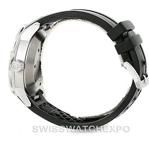 Side view of the IWC Aquatimer IW356805 Men's Stainless Steel White Dial IW356805 Men's Stainless Steel White Dial watch, showing the case, bezel, crown, and rubber strap.