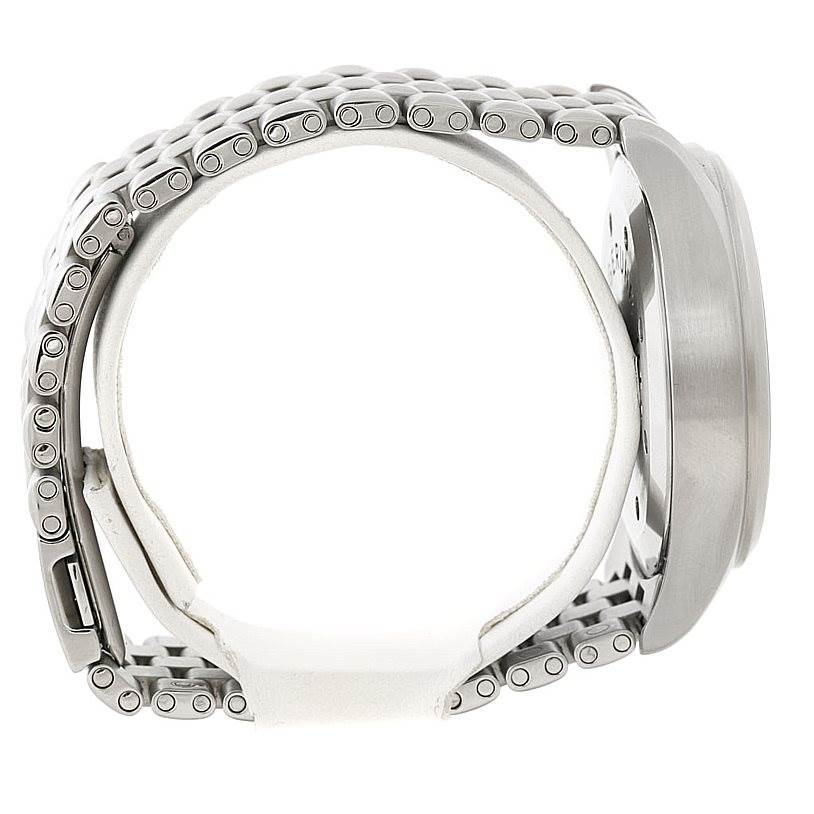 The image shows a side view of the IWC Pilot IW325102 Men's Stainless Steel Black Dial IW325102 Men's Stainless Steel Black Dial model watch, featuring the metal bracelet and case.