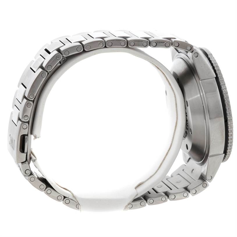 This side view of the IWC GST IW353602 Men's Stainless Steel Black Dial IW353602 Men's Stainless Steel Black Dial watch shows the bracelet and part of the case.