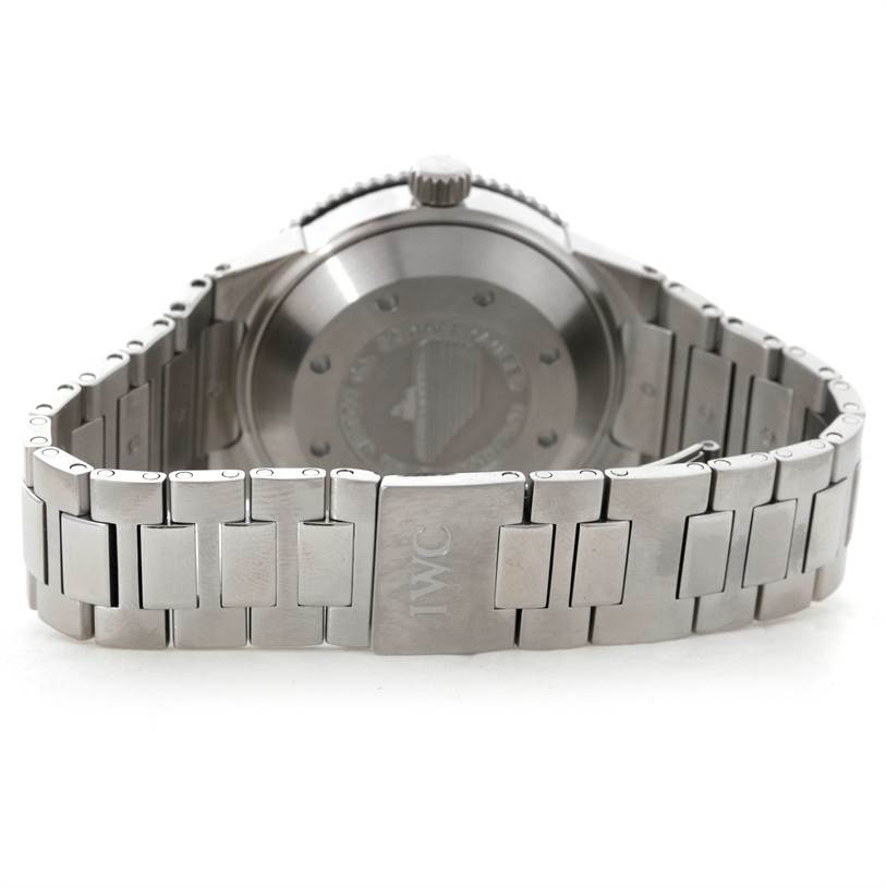 The image shows the back view of the IWC GST IW353602 Men's Stainless Steel Black Dial IW353602 Men's Stainless Steel Black Dial watch, highlighting its bracelet and case back.